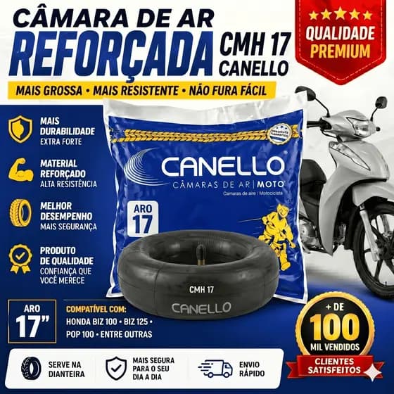 Câmara de Ar Dianteira  60/100-17 Moto Honda Biz 100/125 | Pop 100/110 e Similares | CMH 17 | CANELLO – 1 Unidade