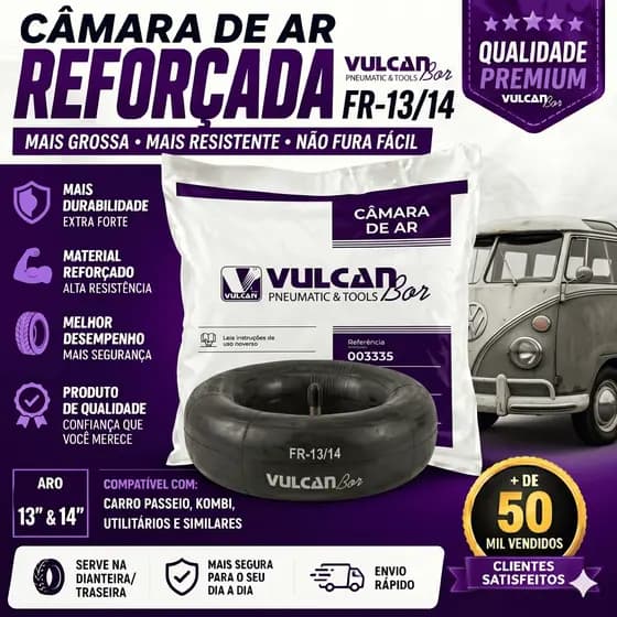 Câmara de Ar Reforçada Premium Aro 13/14 Dianteira/Traseira Carro de Passeio | FR-13/14 | VulcanBor 1 - Unidade