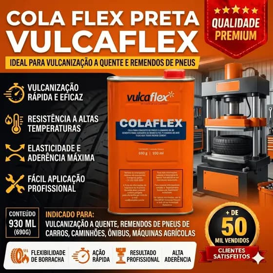 Cola Flex Preta 930ml(690g) Ideal P/ Vulcanização a Quente de Pneus | VulcaFlex
