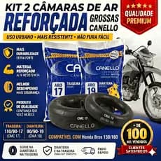 Kit 2X Câmaras Traseira GROSSA 2mm 110/90-17 + Dianteira 90/90-19 Moto Honda Bros125/150/160 | CMC17 + CMA19 | CANELLO