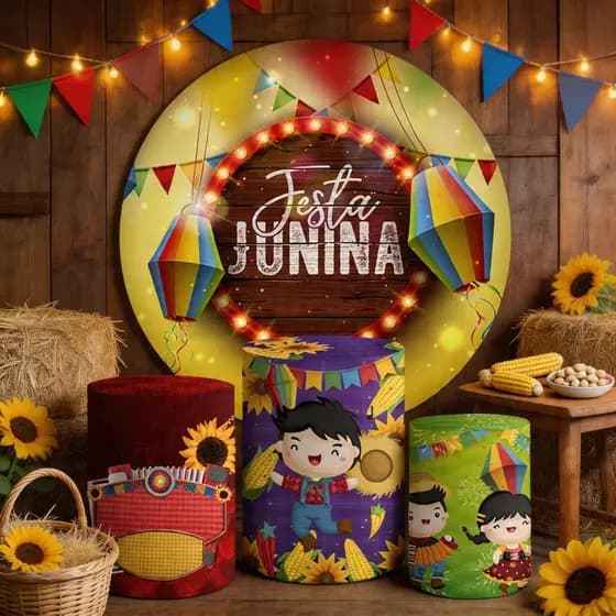 Capas Painel Redondo Trio de Cilindro Festa Junina São João