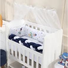 Kit para Mini berço astronauta foguete marinho menino 7 peças trança almofada lateral mosquiteiro
