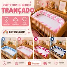 Trança 2,40 ou 4 metros protetor de berço e mini cama rosa pink azul bebê marinho rosê menino menina