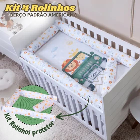 Kit 4 Rolinhos para berço americano e nacional protetores de laterais menino e menina envio rápido