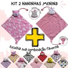 Kit 2 naninhas para bebê menina com prendedor de chupeta bichinho 28 x 28 cm paninho antialérgico