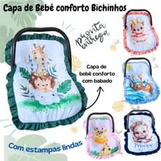 Capa para bebê conforto estofada c/ babado menino menina tamanho universal todas as marcas até 13 kg