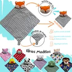 Naninha com prendedor de chupeta menino e menina bichinhos fofos 28 x 28 cm com paninho antialérgico