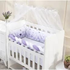 Kit para Mini berço lavanda lilás menina 7 peças com trança protetora almofada lateral mosquiteiro