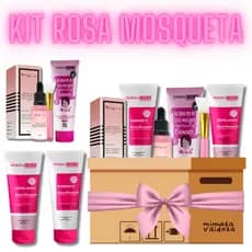Kit Skincare Rosa Mosqueta Ultra Hidratante Sabonete Esfoliante Sérum Máscara Peel Off Argila Rosa e Pincel Silicone