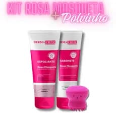 Kit Skincare Rosa Mosqueta Ultra Hidratante Sabonete Esfoliante e Esponja Polvinho