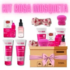 Kit Skincare Rosa Mosqueta Pele Secas e Extra Secas Sabonete Esfoliante Sérum e Óleo Puro c/ Esponja e Faixa de Cabelo