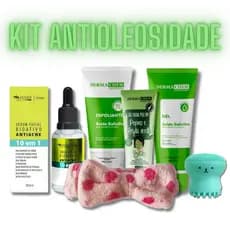 Kit Antioleosidade Ácido Salicílico Pele Oleosa Sabonete Esfoliante Máscara Hidratante Argila Verde e Pepino Sérum