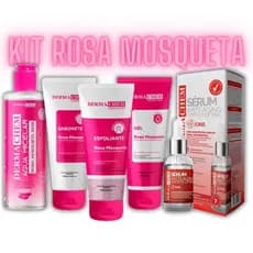 Kit Skincare Completo Rosa Mosqueta Sabonete Esfoliante Água Micelar Gel Hidratante Sérum Anti Aging