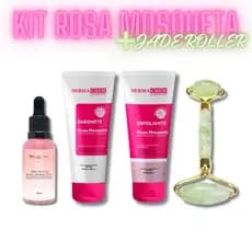 Kit Skincare Rosa Mosqueta Ultra Hidratante Sabonete Esfoliante Sérum e Jade Roller
