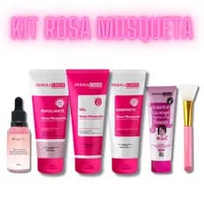 Kit Limpeza de Pele Completo Rosa Mosqueta Sabonete Esfoliante Gel Hidratante Serum Gel com Argila Rosa Peles Secas