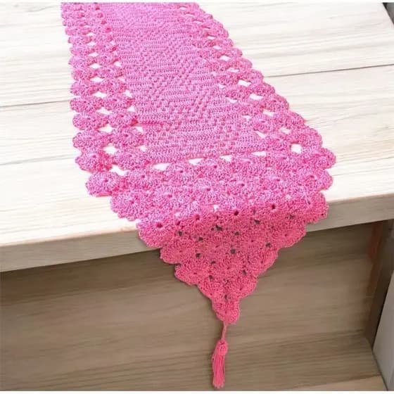 CAMINHO TRILHO MESA CROCHE LINHA SEDA 1,40M ROSA PINK SALMÃO PROMOÇÃO