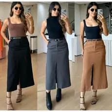 SAIA MÍDI ALFAIATARIA MODA EVANGÉLICA FEMININA MODA CRISTÃ CINTURA ALTA