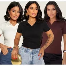 BLUSA GOLA POLO MODA FEMININA BÁSICO CASUAL SOCIAL TRABALHO RIBANA ALGODÃO MANGUINHA VERÃO DIA A DIA ELEGANTE