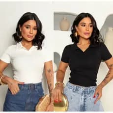 BLUSA GOLA POLO MODA FEMININA BÁSICO CASUAL SOCIAL TRABALHO RIBANA ALGODÃO MANGUINHA VERÃO DIA A DIA ELEGANTE