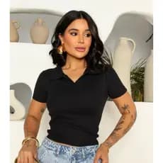 BLUSA GOLA POLO MODA FEMININA BÁSICO CASUAL SOCIAL TRABALHO RIBANA ALGODÃO MANGUINHA VERÃO DIA A DIA ELEGANTE