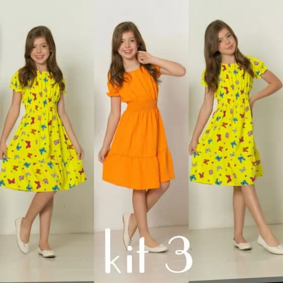 vestido infantil kits 3 peças roupa infantil menina vestido infantil menina conjunto infantil menina