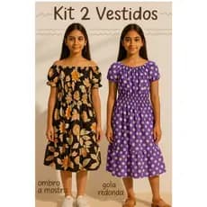 kits 2 vestidos  infantil moda infantil  primavera verão princesa estampados vestido midi