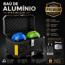 Baú 55L Preto Alumínio Reforçado Bauleto Bagageiro C/ Suporte