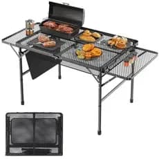 Mesa Dobravel Portatil Inoxidavel 130cm Acampamento Camping Maleta Top Preto lançamento promoçao