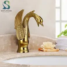 Torneira de Pia do Banheiro de Luxo: Elegância Vintage em Forma de Cisne em Cobre Esculpido