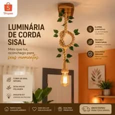 Luminária Pendente Rústico Lustre de Teto Corda Sisal 1m