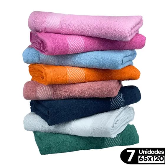 Kit 7 Toalha de Banho P/ Dia a Dia 65x120 Cm 100% Algodão
