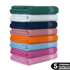 Kit 5 Toalha de Banho Secagem Rápida 65x120 Cm 100% Algodão