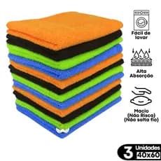 Kit C/ 3 Panos Microfibra Grande 40x60 Limpeza Multiuso