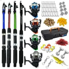 Kit De Pesca 4 Vara E 4 Molinete Com Linha Maleta Acessórios