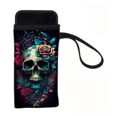 Capa Proteção Tecido Espumado Bolsinha para Celular Caveiras Floral