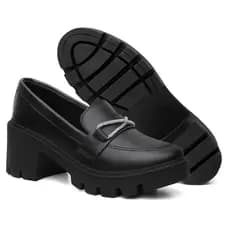 Sapato Social Feminino Mocassim Oxford Tratorado Detalhe Brilho