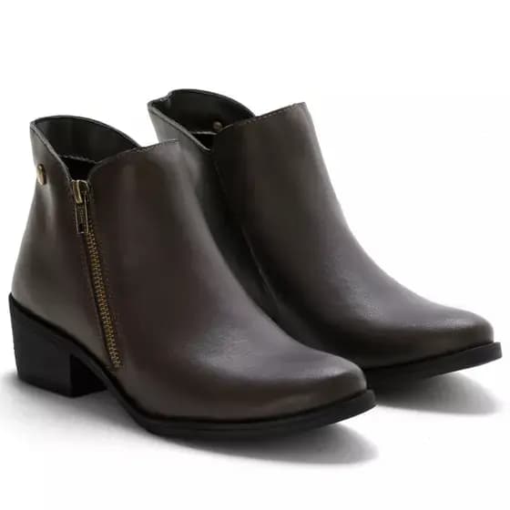 Bota Feminina Moderna Estilosa Bico Fino Zíper Salto Bloco