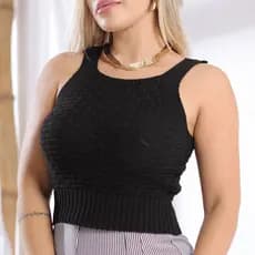 Blusinha Feminina Regata Lindo Detalhe Tijolinho Cropped Trico