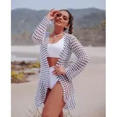 Saida de Praia Feminino Kimono Trico Manga Longa