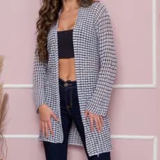 Cardigã Tricô Reto Aberto Kimono Casaco Feminino Tricot