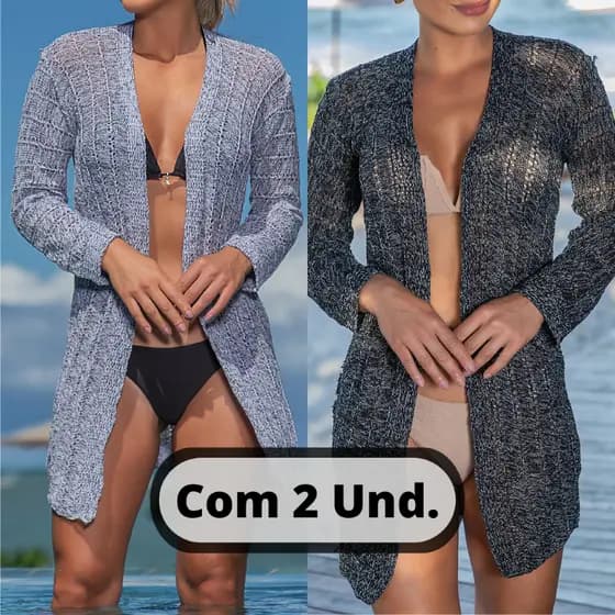 Kit Saida de Praia Tricô Manga Longa com 2 Unidades