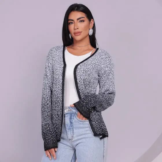 Casaquinho Feminino Cardigan Tricot Casaco Moda Elegante