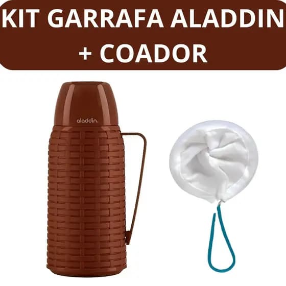 Kit Garrafa Termica Aladdin 1 Litro e Coador Pano Original Com Alça Garrafa de Cafe Cha Chimarrao