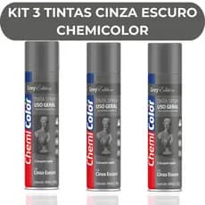 Kit 3 Tintas Spray Cinza Escuro Chemicolor Uso Geral 400ml Secagem Rápida Madeira Ferro Metal MDF