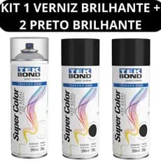 Kit Verniz Brilhante 2 Tinta Preto Brilhante 350ml Tekbond Uso Geral Secagem Rapida Metal Madeira