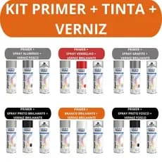 Kit Primer Tinta e Verniz 350ml Tekbond Aerossol Secagem Rapida Metal Madeira Ferro MDF