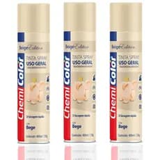 Kit 3 Tintas Spray Bege Chemicolor Uso Geral 400ml Secagem Rapida Metal MDF Gesso Ceramica Vime