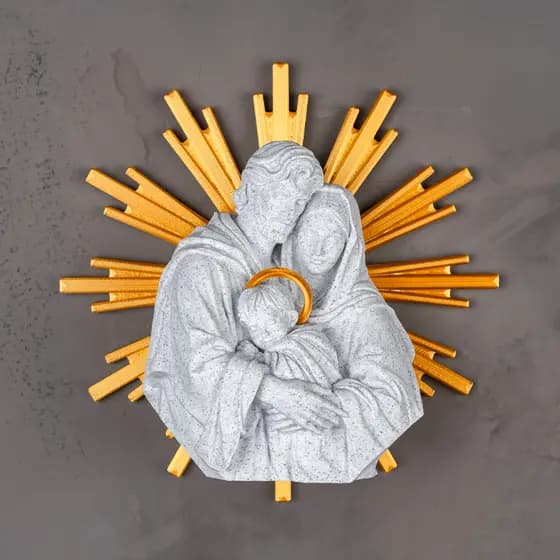 Estatueta Sagrada Família com Raios Dourados Decoração Religiosa para Casa e Altar