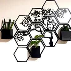 Painel Hexagonal Árvore de Parede com Suporte para Vasos Sala e Quarto