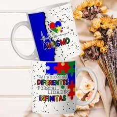 Caneca Premium Super Branca Personalizada Tema Autismo  325ml Opção de colocar seu Nome